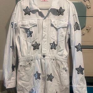 Buddy Love White Mini Dress with Black Star Accents